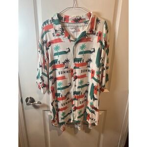 Huntington BC Mens Button Down Shirt Tropical Summer Vibes White 4X
